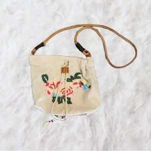Canvas Embroidered Cross Body Shoulder Bag